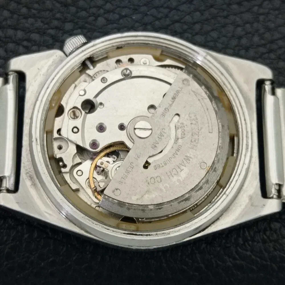 Vintage 1978 Citizen Automatic Mens Silver Watch W/daydate & Black accents